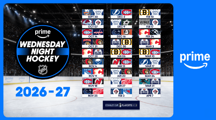 NHL on Prime Unveils 2026-27 Wednesday Night Hockey Schedule in Canada NHL on Prime Unveils 2026-27 Wednesday Night Hockey Schedule in Canada